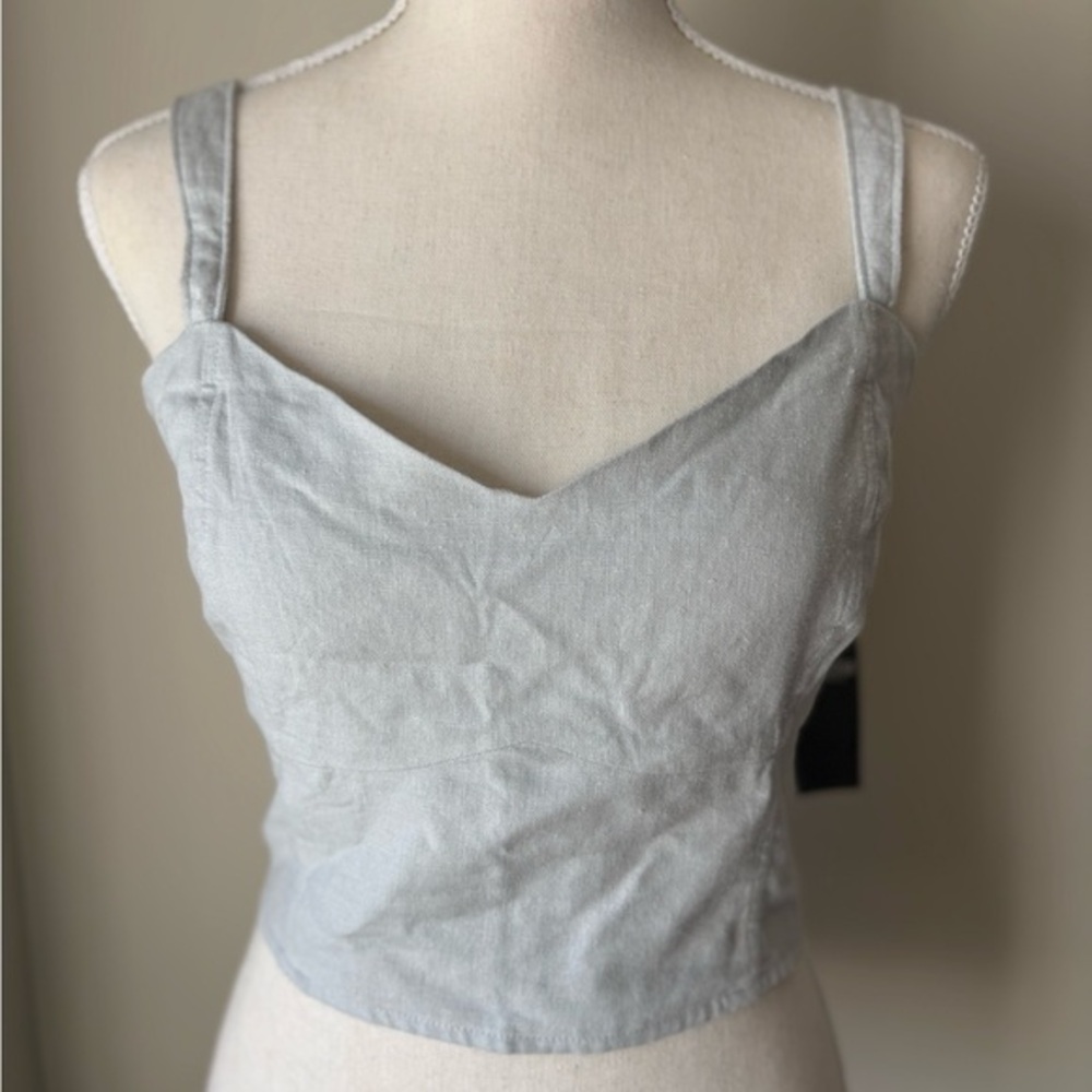 Hollister Light Blue Cropped Linen Viscose Sweetheart Top NWT Size Large